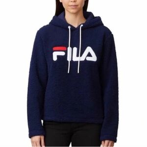 FILA Sherpa Hoodie Pullover Heritage Logo Navy M